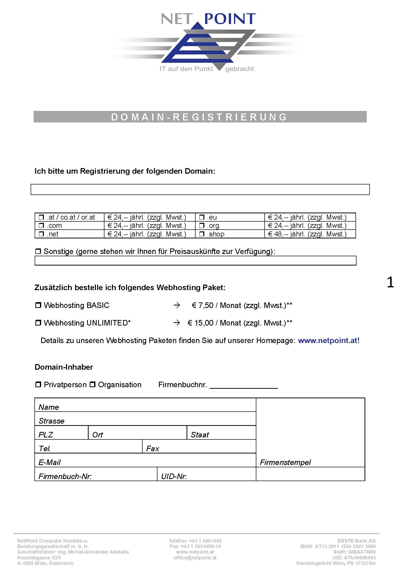 Domainregistrierung Seite 1